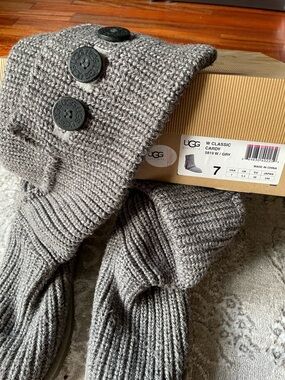 UGG Gray Knit Button Boot Socks